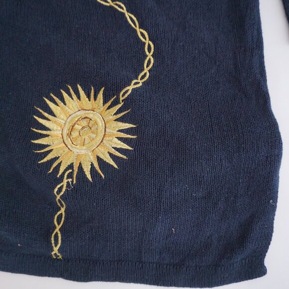 Vintage Maggie Lawrence Navy Gold Sun Chain Embroidered Knit Cardigan 22/24 - Picture 4 of 13